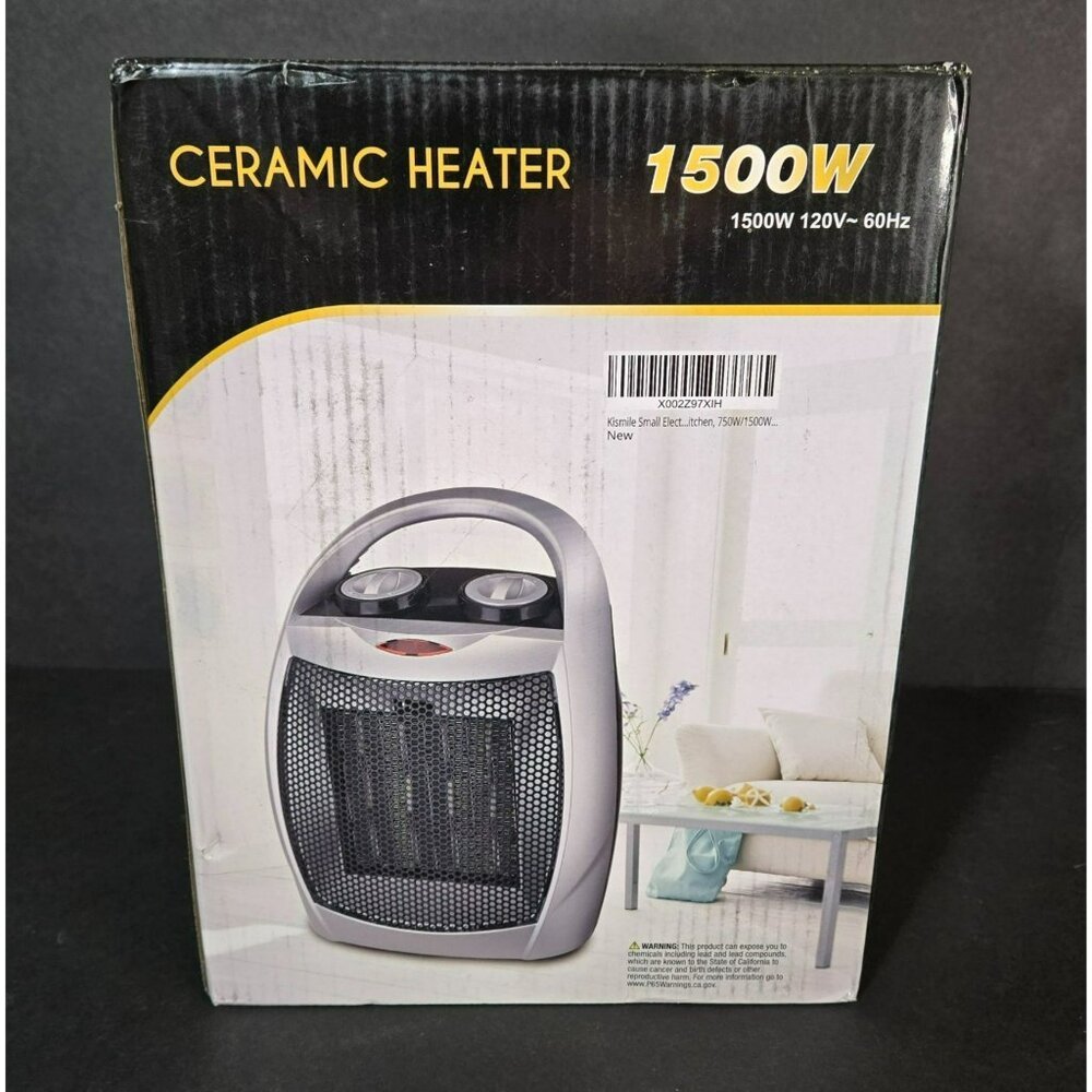 Portable 1500W Ceramic Space Heater Thermostat Control  SILVER Model PTC909A